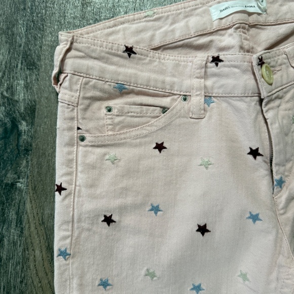 Isabel Marant Etoile Deacon Pink Star Embroidered Cropped Skinny Jeans 40 / 8 - Picture 3 of 4